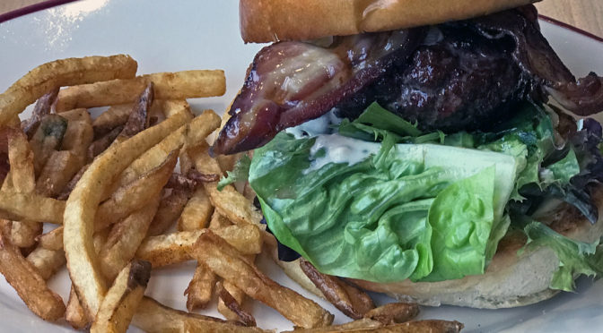 “Really F’ing Good” bacon-blue cheese smoked burger at Red Hog.