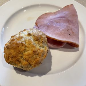 We're not sure Wild Eggs' everything muffin contains, well, everything, but it adds lots of poppy seeds and onion flavor to a crusty, tender muffin. Put a slice of tender ham on the side, and you don't really need more. 
