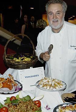 Chef Agostino Gabriele presides over Vincenzo's table at last summer's WorldFeast. Photo by Robin Garr.