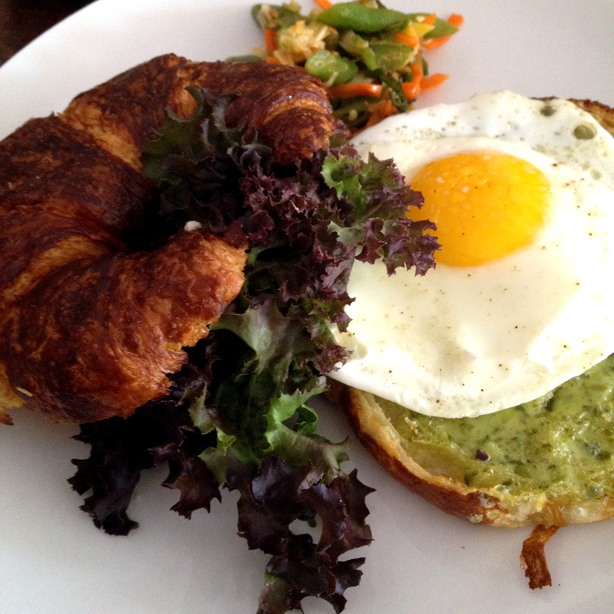 Egg sandwich on pretzel bread at Harvest.