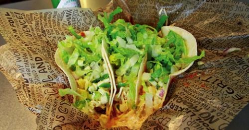 Taco trio at Chipotle. LEO photo by Ron Jasin.