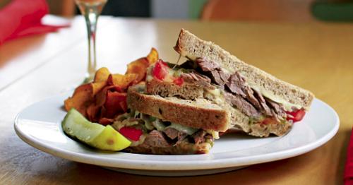 Corned beef sandwich at Merician Cafe. LEO photo by Ron Jasin.