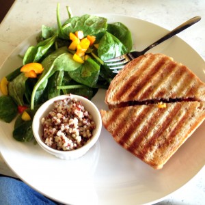 Roasted veggie sandwich at Cake Flour. LouisvilleHotBytes photo by Robin Garr.