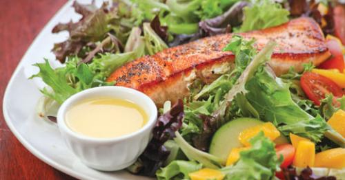 Pan-seared salmon salad at Cheddar Box Too. LEO photo by Frankie Steele.