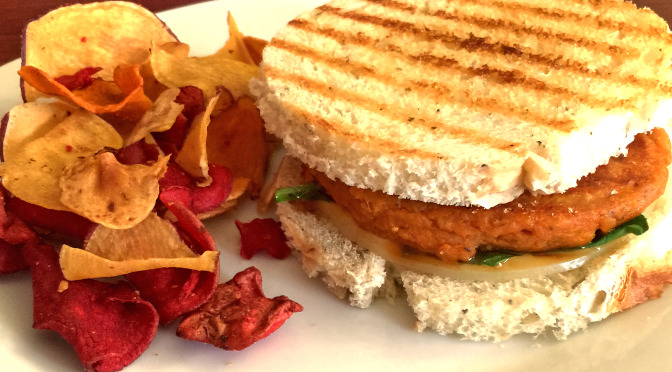 The sweet potato veggie burger at Bread and Breakfast