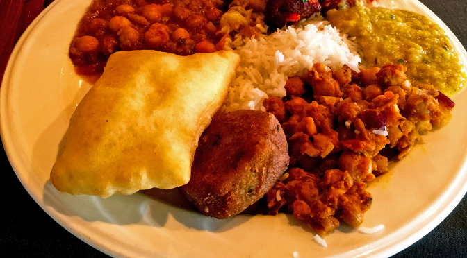 A full plate from the lunch buffet at Shandaar Indian Restaurant.