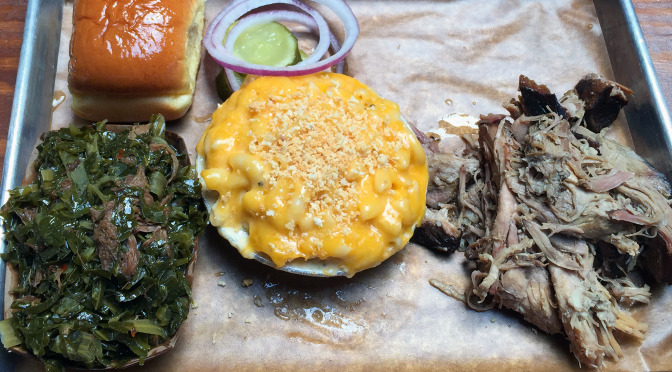 Feast BBQ's Pulled Pork with Mac and Cheese and Collard Greens