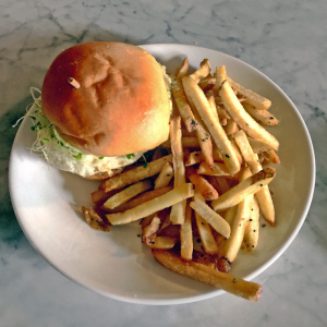 Burger and fries at Butchertown Grocery.