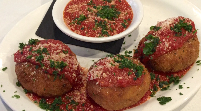 Marinara-loaded rice balls at Silvio’s