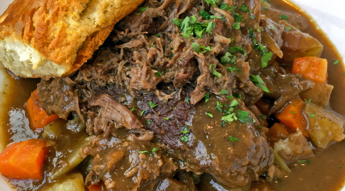 The slow-braised pot roast at Finn's Southern Kitchen
