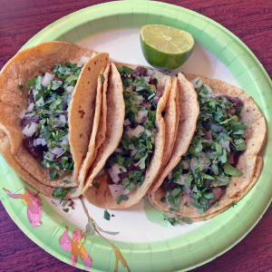 La Guanaquita's beef tacos de azada.