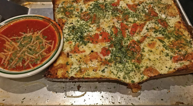 Detroit-style pizza Margherita at Loui Loui's.