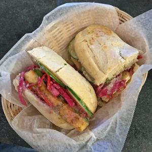 Crisp tofu banh mi sandwich at Mirin.