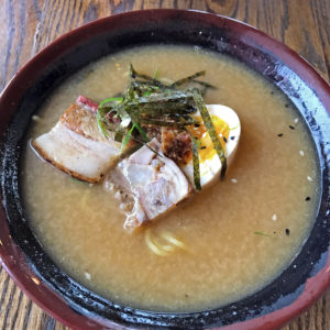 Chik’n & Mi’s garlic miso ramen with pork belly.