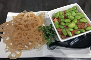 Lotus chips and edamame salsa, a fun starter at Hiko-A-Mon.