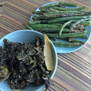 grilled kale and nori miso green beans