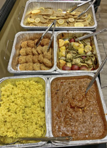 The dinner buffet for V-Grits’ eight-course Louisiana vegan seafood supper.