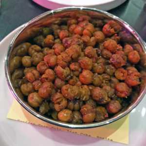 Flaming hot fried chickpeas appetizer at bar Vetti.