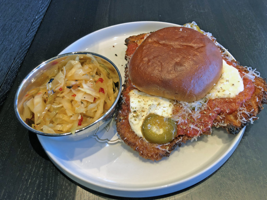bar Vetti’s crispy pork parm sandwich on the lunch menu