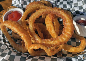 Beer-battered onion rings at Old Louisville Tavern.