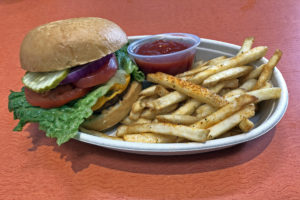 A plant-based Beyond Burger and fries at Inwave.