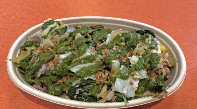 Inwave’s build-your-own grain bowl on a base of quinoa, striped with spicy chimichurri.