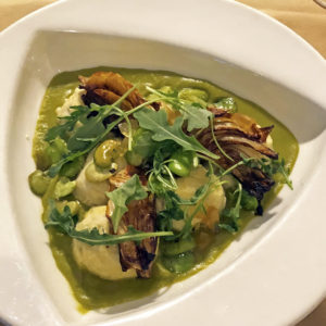 Gnudi with fresh fava beans at Anoosh Bistro.