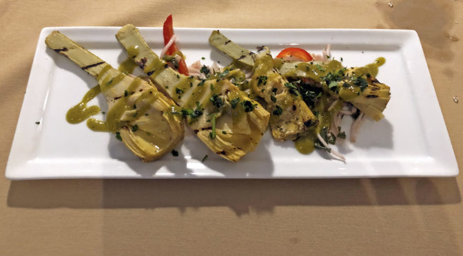 Anoosh Bistro’s grilled Roman artichokes were so good that we ordered seconds.