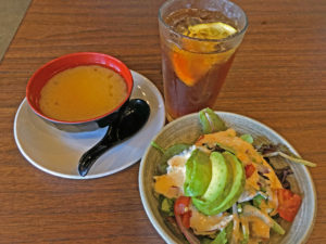 Miso soup and a simple Japanese salad with ginger dressing at Dragon King’s Daughter.