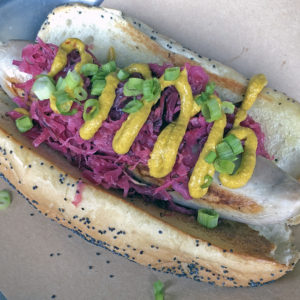 Quarter-pound bratwurst with red cabbage sauerkraut at Pints & Union.