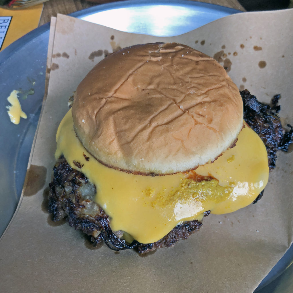 Onion smashed burger with Velveeta – yes, Velveeta – at Pints & Union.
