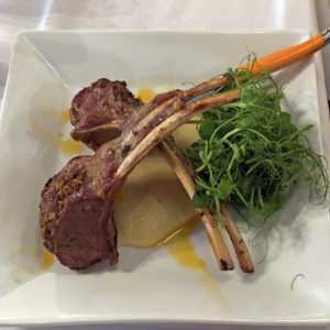 Rack of lamb in whole-grain mustard crust at Brasserie Provence.