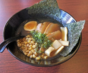 Shoyu ramen with chicken and the optional kale noodles at Ramen Inochi.