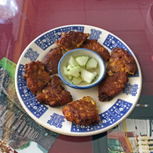 Crisply fried and pleasantly spicy corn cake appetizer at Mai's Thai.