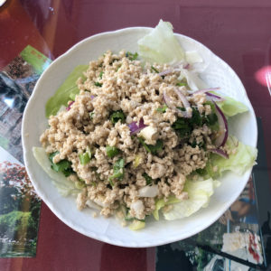Mai's Thai's Laab, sometimes spelled larb, is a savory, finely chopped chicken salad.