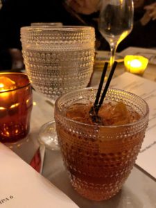 A Beefeater negroni, served in Grassa Gramma’s attractive glassware