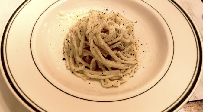 Cacio a Pepe, a classic Roman dish made at Grassa Gramma with fresh, house-made bucatini.