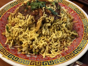 Bombay Bhel Puri, a crunchy, spicy snack that reminded me of fiery trail mix, at Bombay Grill.