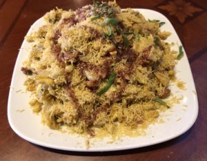Louisville Cafe India’s dahi bhel chaat, a crunchy, sweet and savory Indian street-food snack.