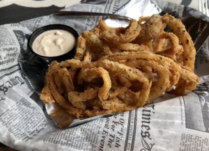 Onion straws are crisp and delicious and come in generous portions at Hooked on Frankfort.