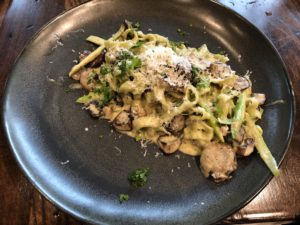 Fettuccine with asparagus and cremini and oyster mushrooms at The 502 Bar & Bistro.