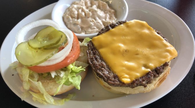 The Bison Combo, featuring two quarter-pound patties at Burger Girl Diner.