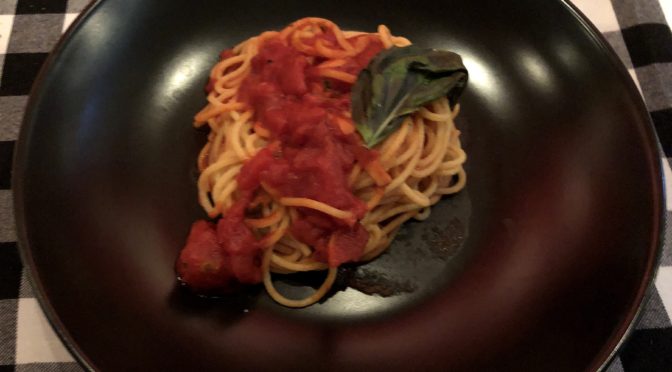Palatucci’s maccheroni alla chitarra is al dente and filling with its garlicky, rustic San Marzano tomato sauce.
