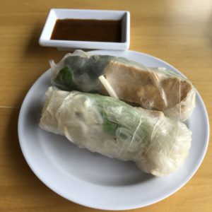 Vietnamese-style spring rolls wrapped in translucent rice paper at Pho Phi.