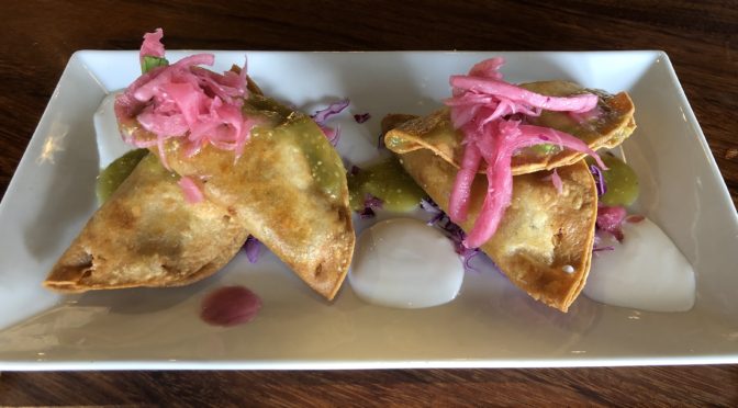 Tacos dorados at La Catrina are stuffed with potato?e?s, pork picadillo or chipotle-braised chicken and deep-fried crisp and golden.