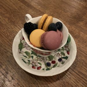 Assorted macarons and berries at Hearth.