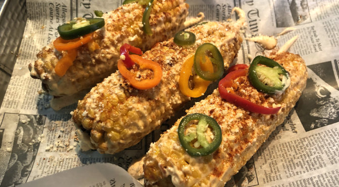Diamond's spicy Mexican elotes come in a generous portion of three full corn cobs.
