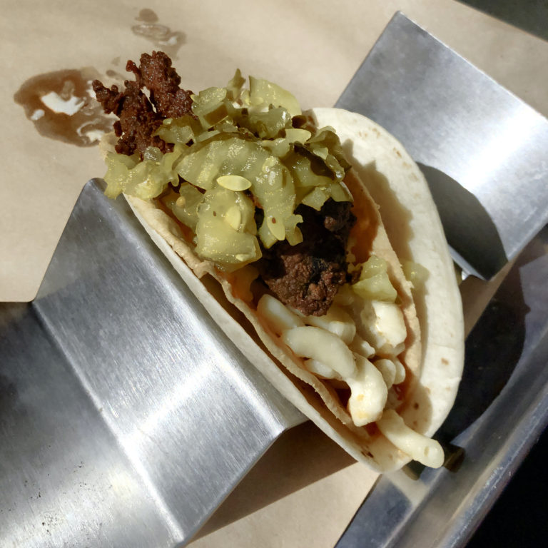 Crispy chicken on mac and cheese? That's Agave & Rye's rooster taco