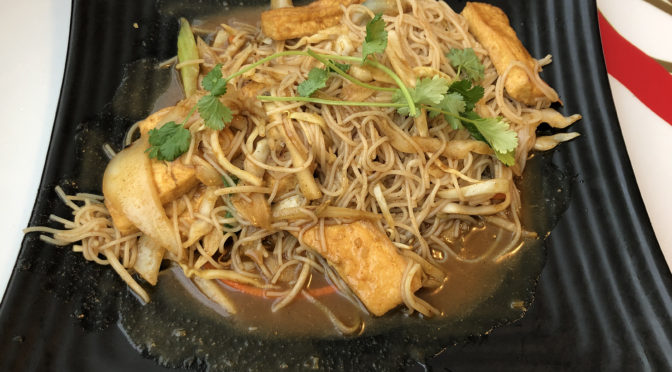 NamNam's spicy signature dish, Saigon Noodles, adds yellow curry fire to Asian veggies, rice noodles, and your choice of organic chicken, grass-fed beef, or tofu.