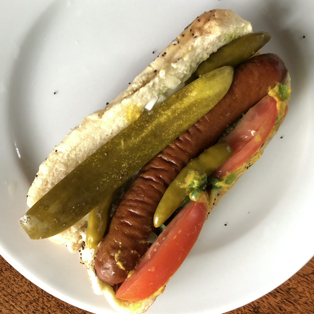 The Chicago dog at Jake and Elwood's is built on Chicago's own Vienna Beef frank with all the traditional trimmings.